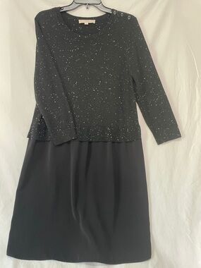 LOFT Black 3/4 Sleeve sweater style top with rayon skirt Dress, Sz L